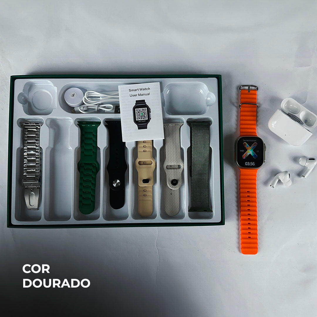 Smartwatch WS-80 ULTRA 2 – Kit com 7 Pulseiras + Fone de Ouvido Grátis | Tela AMOLED 49mm