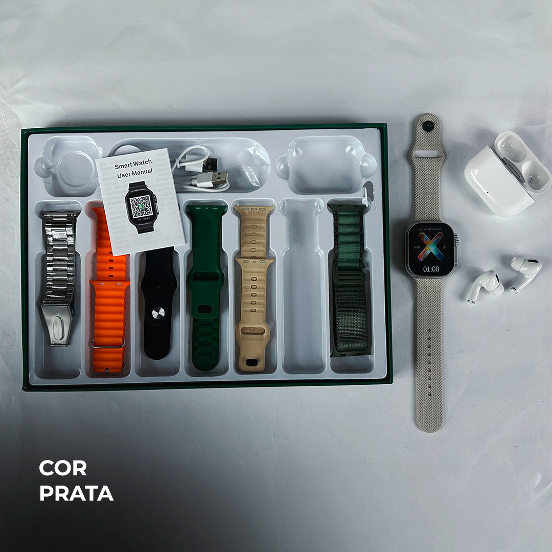 Smartwatch WS-80 ULTRA 2 – Kit com 7 Pulseiras + Fone de Ouvido Grátis | Tela AMOLED 49mm