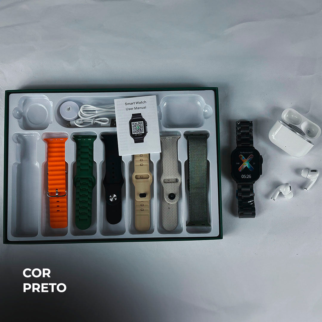 Smartwatch WS-80 ULTRA 2 – Kit com 7 Pulseiras + Fone de Ouvido Grátis | Tela AMOLED 49mm
