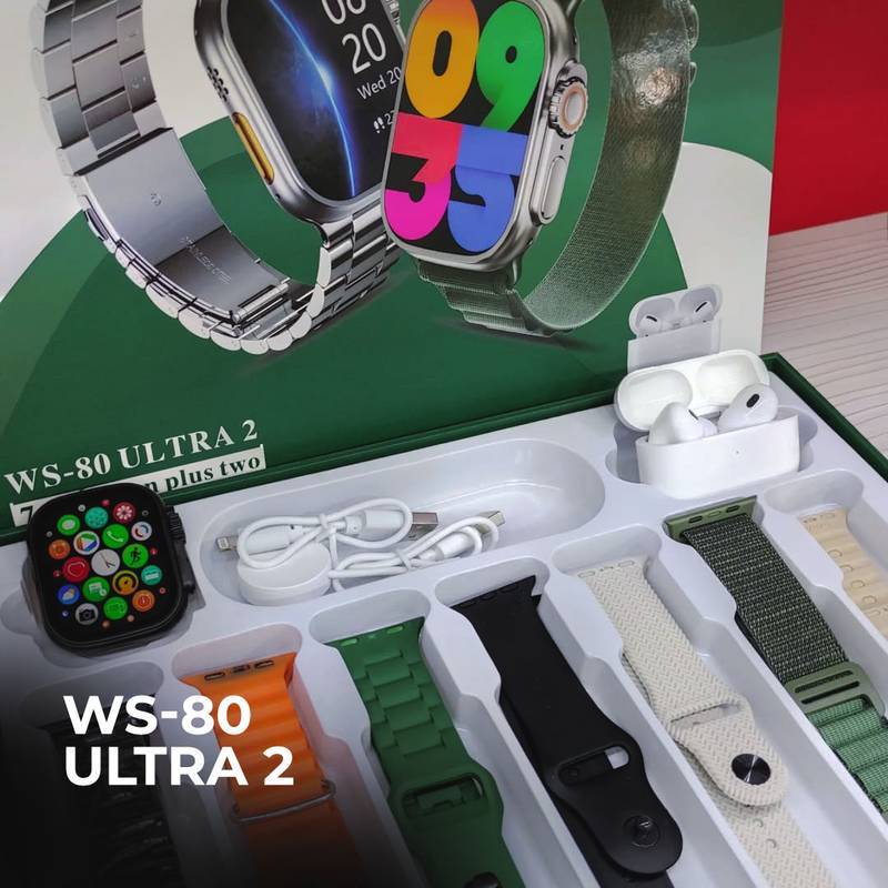 Smartwatch WS-80 ULTRA 2 – Kit com 7 Pulseiras + Fone de Ouvido Grátis | Tela AMOLED 49mm